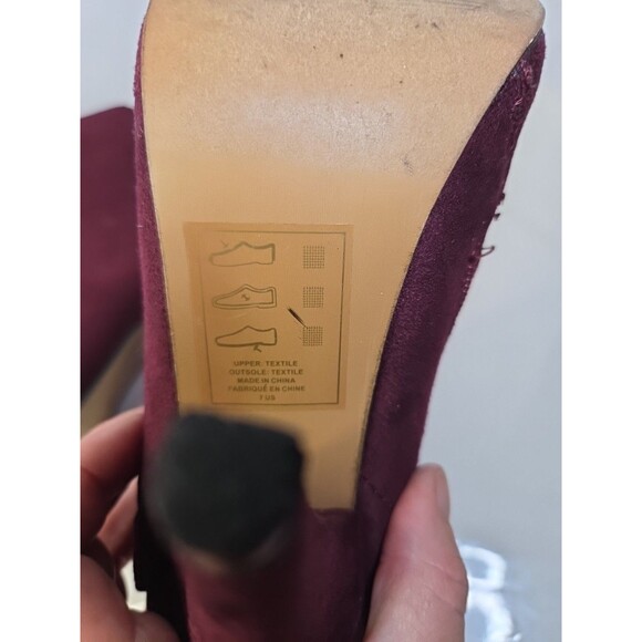 Izabella Rue Baker Maroon Suede Like Ankle Boots High Heel Zip Up S 7 Bow Detail - Picture 11 of 12